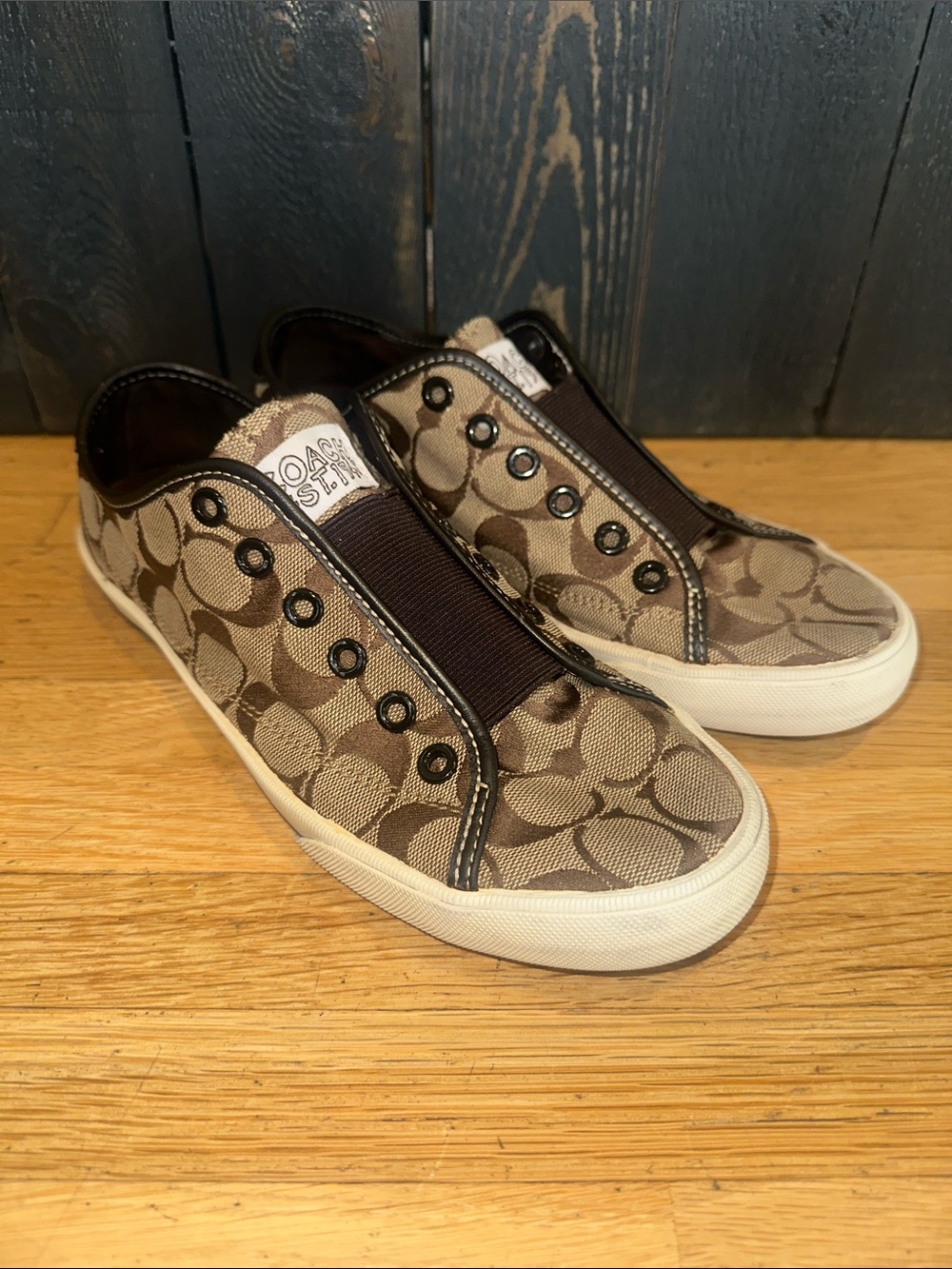 Coach Women's Signature Monogram Canvas Slip-On Sneakers